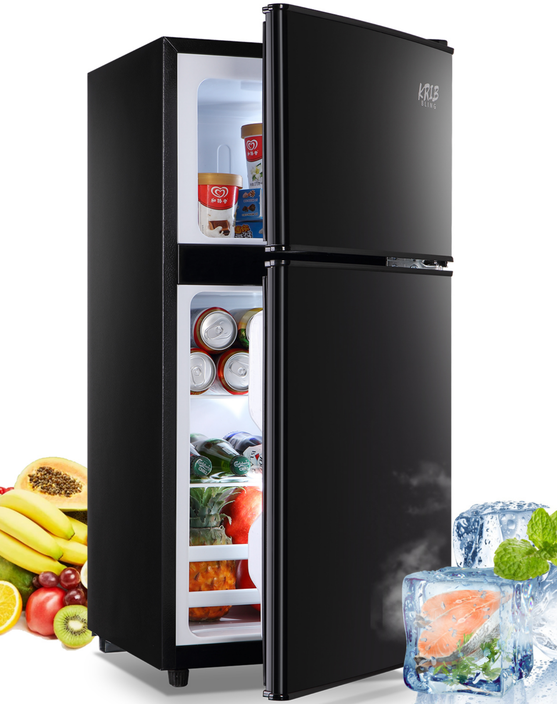KRIB BLING 3.5 cu.ft Dorm Refrigerators with Freezers, Mini Refrigerators 2  Doors for Office, Apartment, Black